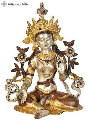 15" Tibetan Buddhist Deity Green Tara In Brass | Handmade | Made In India