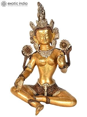 10" Goddess Green Tara (Tibetan Buddhist) In Brass | Handmade | Made In India