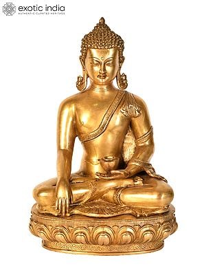 18" Tibetan Buddhist Deity Buddha in Bhumisparsha Mudra In Brass | Handmade | Made In India