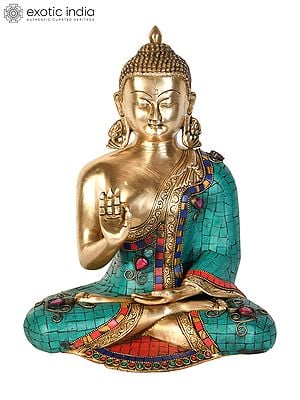 12" Tibetan Buddhist Lord Buddha in Vitark Mudra In Brass | Handmade | Made In India