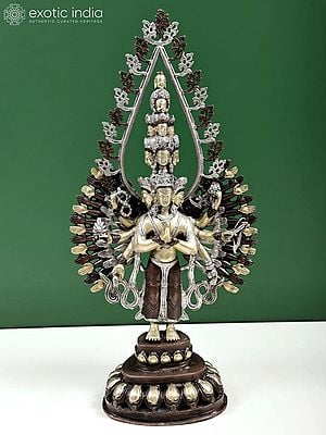 19" Eleven Headed Thousand-Armed Avalokiteshvara Brass Statue | Handmade Tibetan Buddhist Idol | Made in India
