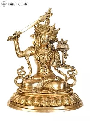 18" Tibetan Buddhist Deity Manjushri In Brass | Handmade | Made In India