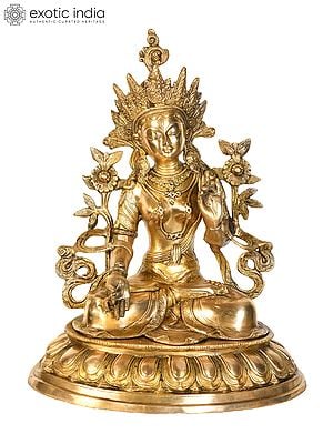 18" Tibetan Buddhist Deity White Tara In Brass | Handmade | Made In India