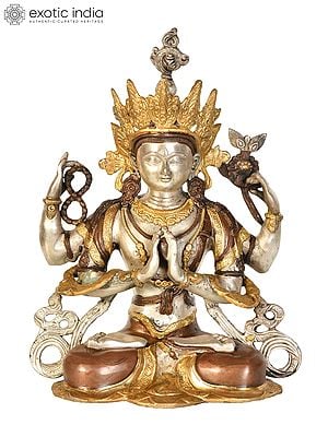 15" Tibetan Buddhist Deity Chenrezig In Brass | Handmade | Made In India