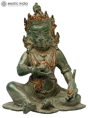 6" Tibetan Buddhist Kubera with Jewel and Nakula (Mongoose) | Handmade Brass Statue