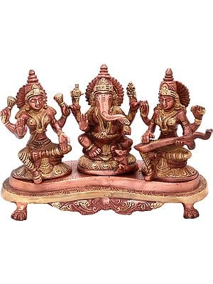 6" Small Lakshmi Ganesha and Saraswati In Brass