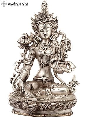 8" Sapta-Lochani Goddess White Tara (Tibetan Buddhist Deity) In Brass | Handmade | Made In India