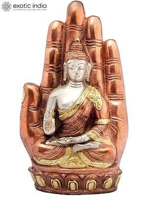 9" Buddha in Hand (Tibetan Buddhist) In Brass | Handmade | Made In India