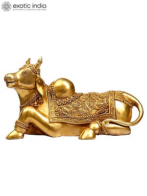 8" Nandi In Anticipation Of Shivaji's Presence In Brass | Handmade | Made In India