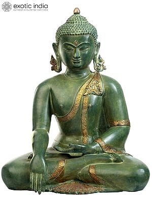 21" Lord Buddha Earth Touching Gesture Brass Idol | Handmade Tibetan Buddhist Deity Sculpture