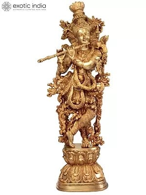 29" Tribhanga Murari (Krishna) Amidst Vines Of Gold In Brass | Handmade | Made In India