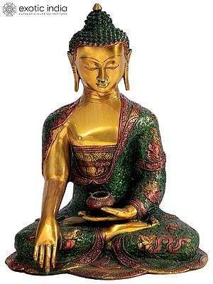 16" Buddha Calling The Earth to be His Witness (Tibetan Buddhist) In Brass | Handmade | Made In India