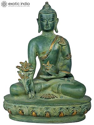 9" Tibetan Buddhist Deity Medicine Buddha Statue in Brass | Handmade | Made in India