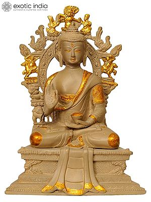 Lord Buddha Seated on Six-ornament Throne of Enlightenment In Brass | Handmade | Made In India