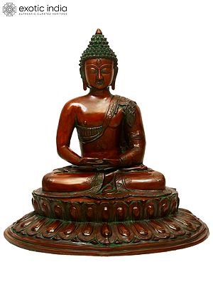 21" Buddha Steeped In Meditation Upon A Blooming Lotus In Brass | Handmade | Made In India