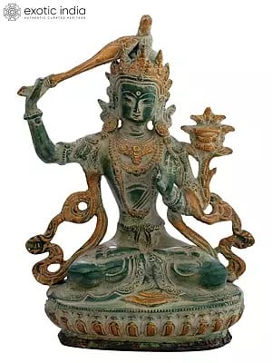 8" Tibetan Buddhist Deity Manjushri Brass Sculpture | Handmade | Made in India