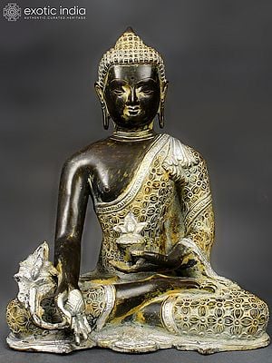 10" Seated Bhaishajyaguru With Myrobalan In His Hand In Brass