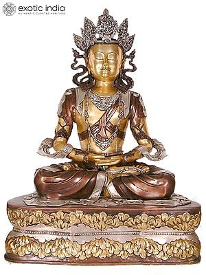 40" Large Size Crowned Buddha In Brass | Handmade | Made In India