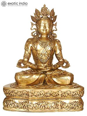 40" Large Size Crowned Buddha In Brass | Handmade | Made In India