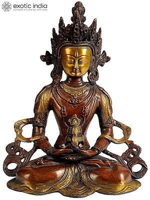 10" Tibetan Buddhist Deity Amitabha Buddha In Brass | Handmade | Made In India