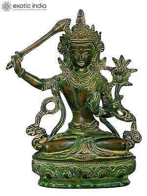 8" Tibetan Buddhist Deity Manjushri Brass Statue | Handmade | Made in India
