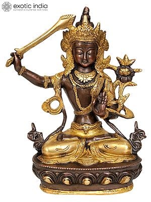 8" Tibetan Buddhist Deity Manjushri Brass Statue | Handmade | Made in India