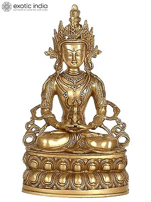 14" Brass Amitabha Buddha Idol Steeped in Meditation | Handmade Brass Idol | Made in India