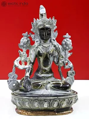 8" Brass White Tara Statue in Her Meditative Splendour