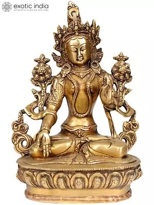 8" Brass White Tara Statue in Her Meditative Splendour