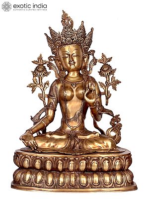 34" Large Tibetan Buddhist Goddess White Tara in Brass | Handmade | Made in India