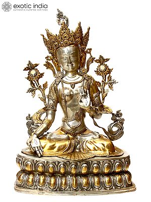 34" Large Tibetan Buddhist Goddess White Tara in Brass | Handmade | Made in India