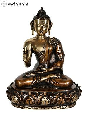 17" Monotone Buddha Preaching His Disciples In Brass | Handmade | Made In India