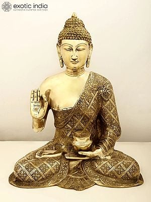 23" Superfine The Stately Buddha In Dual-tone Finish In Brass | Handmade