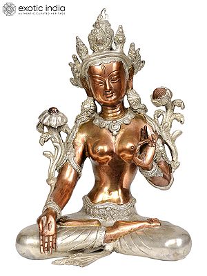 9" Buddhist Goddess White Tara Brass Sculpture in Varada Mudra | Handmade | Made in India