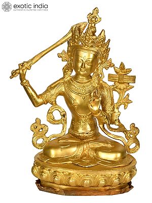 13" Tibetan Buddhist Deity Manjushri Brass Sculpture | Handmade | Made in India
