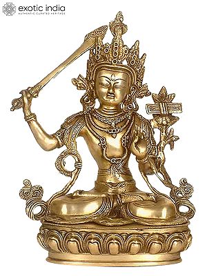 13" Tibetan Buddhist Deity Manjushri Brass Sculpture | Handmade | Made in India