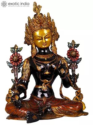 15" Tibetan Buddhist Deity Green Tara In Brass | Handmade | Made In India