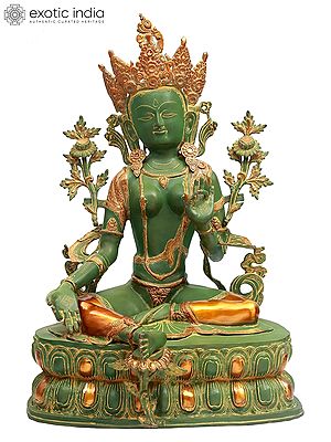34" The Majestic Green Tara Handmade Brass Statue | Made in India