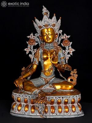 34" The Majestic Green Tara Handmade Brass Statue | Made in India