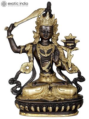 8" Unyielding Manjushri Brass Statue | Tibetan Buddhist Deity Idol