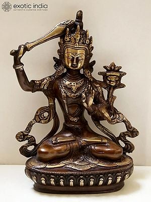 8" Unyielding Manjushri Brass Statue | Tibetan Buddhist Deity Idol