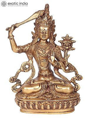 8" Unyielding Manjushri Brass Statue | Tibetan Buddhist Deity Idol