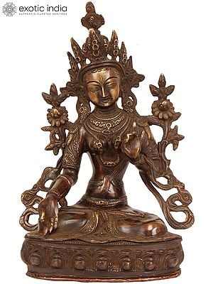 10" White Tara, Gently Leaning To Listen To Her Devotees In Brass | Handmade | Made In India