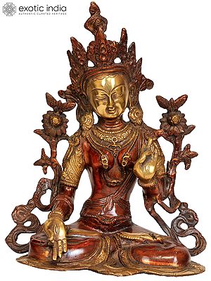 10" White Tara, Straining Herself To Listen To Her Devotees In Brass | Handmade | Made In India