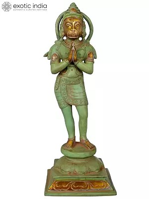 11" Devout Stance of Hanuman Brass Sculpture