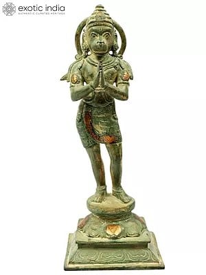 11" Devout Stance of Hanuman Brass Sculpture