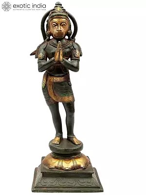 11" Devout Stance of Hanuman Brass Sculpture