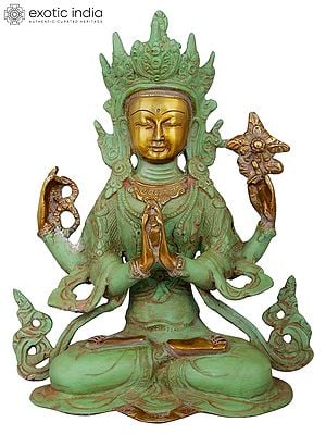 10" Four-armed Avalokiteshvara, Chenrezig In Tibetan In Brass | Handmade | Made In India