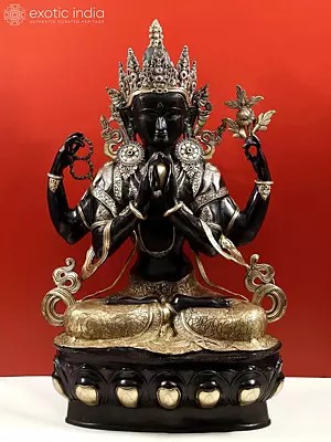 38" Large Size Four-Armed Avalokiteshvara (Tibetan Buddhist Deity) In Brass | Handmade | Made In India