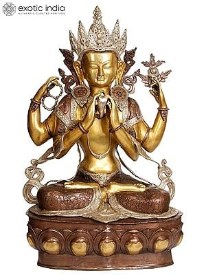 38" Large Size Four-Armed Avalokiteshvara (Tibetan Buddhist Deity) In Brass | Handmade | Made In India